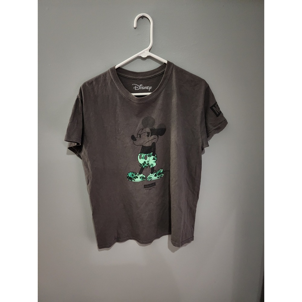 Disney x Neff Mickey Mouse Graphic T-Shirt Mens Medium Gray Mint Green Floral